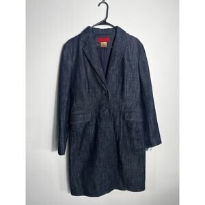 Vintage FCUK Women’s Denim Duster Jacket L Raw Edge Blue Long Coat Y2K Trench